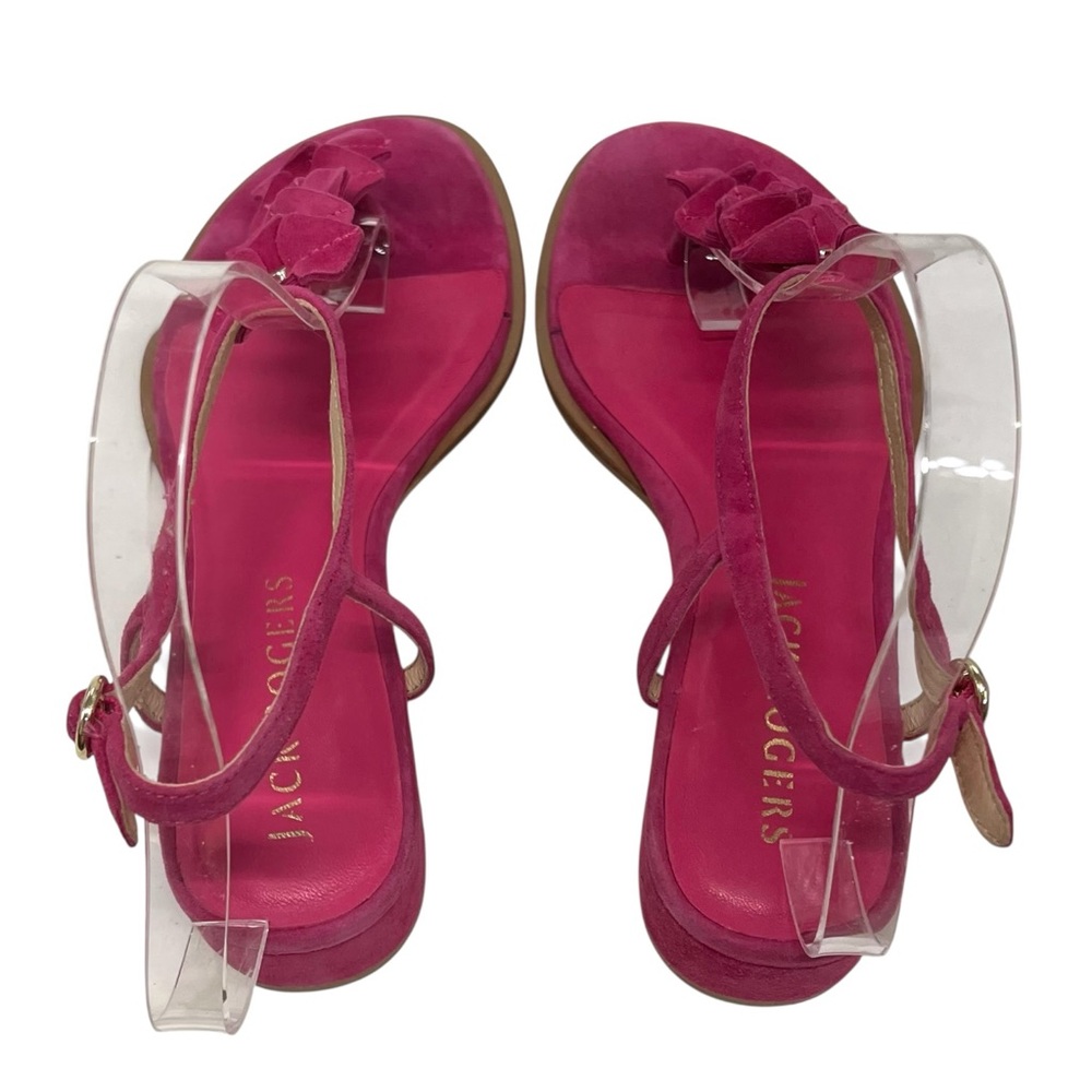 Jack Rogers Fuchsia Pink Suede Block Heel Floral T Strap Sandals Women’s 7.5 - Picture 9 of 14